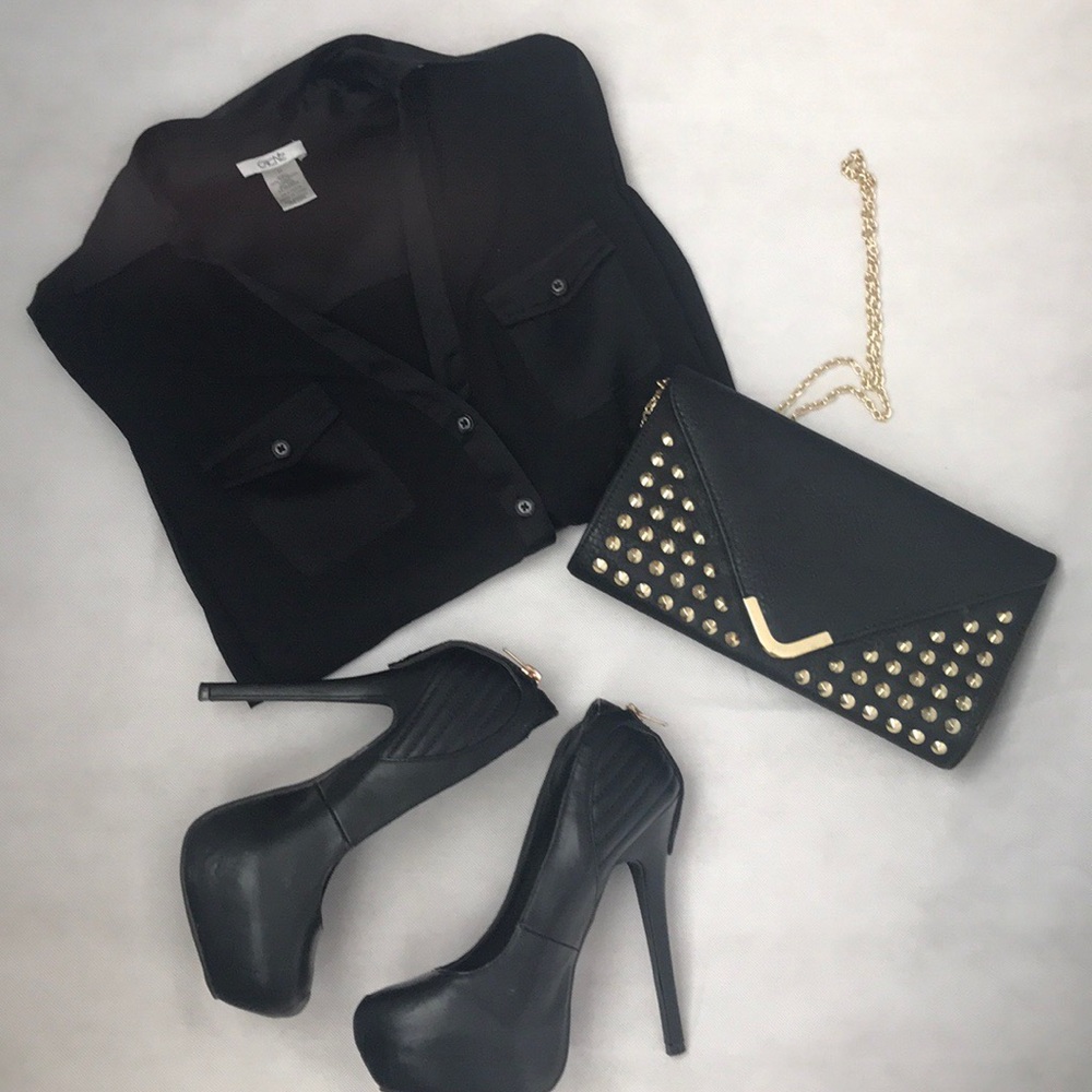 CACHE sheer black top